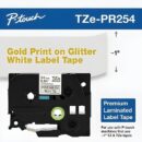 Brother TZEPR254 0.94" Gold/White Label Tape, 26.2'